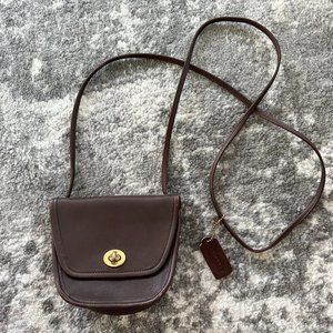 Vintage Coach Crossbody Purse with Flap and Turn Lock Dark Brown